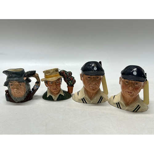 116 - Four Royal Doulton character jugs - Hampshire Cricketer (2), Rip Van Winkle and The Gardener