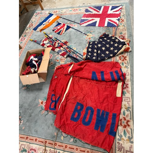 A selection of Union Jack flags and pennants, an Alum Chine Bowling ...
