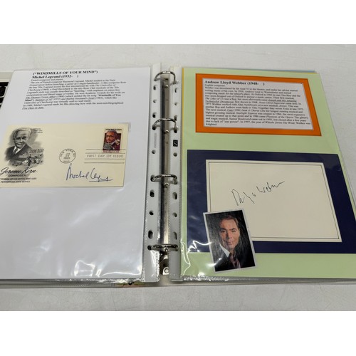20 - A folder of coloured and black and white photographs bearing signatures comprising:- Sir George Mart... 