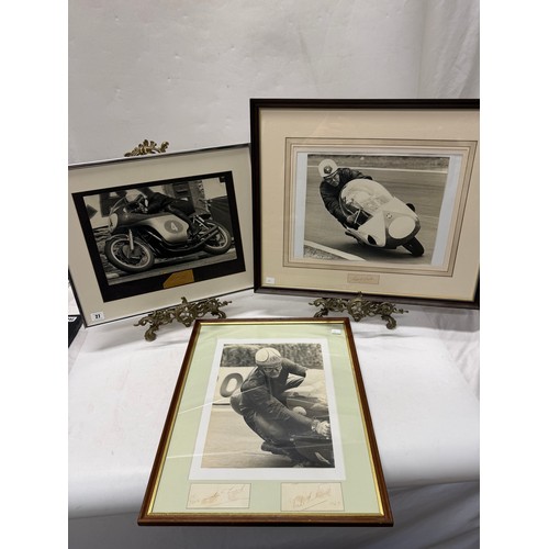 27 - A black and white photograph of Mike Hailwood, framed and glazed, a black and white photograph of Ge... 