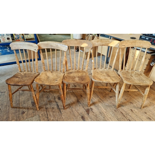 322 - Five various 19th century elm spindle back kitchen chairs