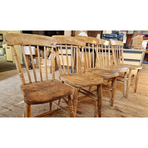 322 - Five various 19th century elm spindle back kitchen chairs