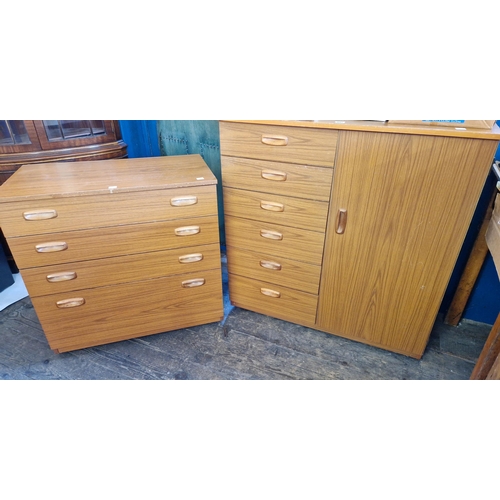 347 - Shrieber teak side cabinet with cupboard and six drawers and a matching chest of four graduating dra... 