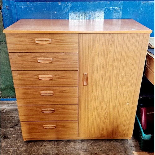 347 - Shrieber teak side cabinet with cupboard and six drawers and a matching chest of four graduating dra... 