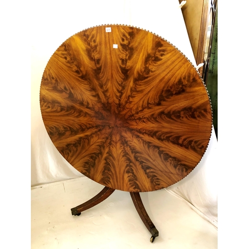 349 - Victorian mahogany circular tilt top tea table with veneer panelled top and beaded edging