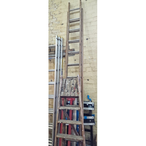 353 - Wooden step and extending ladders