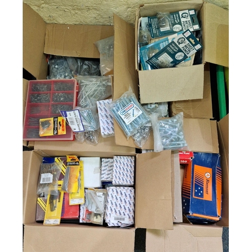 355 - Four boxes of as new accessories incl. screws, nuts, bolts etc