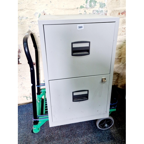 390 - Two drawer metal filing cabinet and trolley