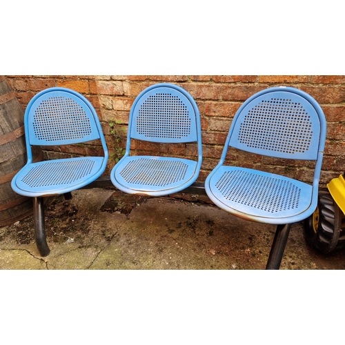 433 - Row of three fixed blue metal seats