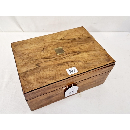 102 - Qty of treenware comprising a Victorian walnut writing box with fitted interior, Victorian mahogany ... 