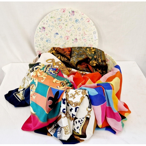 113 - Modern hat box and qty of silk scarves