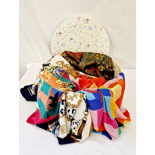 113 - Modern hat box and qty of silk scarves