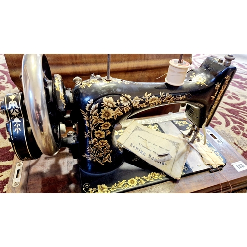 133 - Vintage Vesta sewing machine with inlaid walnut case