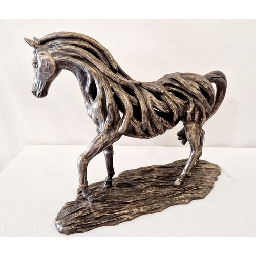 68 - Genesis modern pierced bronzed metal horse sculpture on plinth