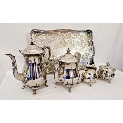 85 - EPNS four piece tea service and serpentine galleried tray on claw feet