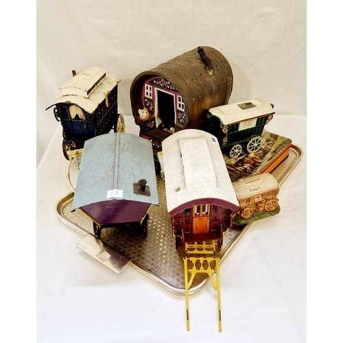 94 - Collection of tin plate and other model Romany caravans etc