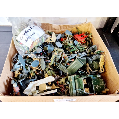 159 - Qty of loose airfix and other plastic soldiers, Britains scout car and some cowboys and Indians