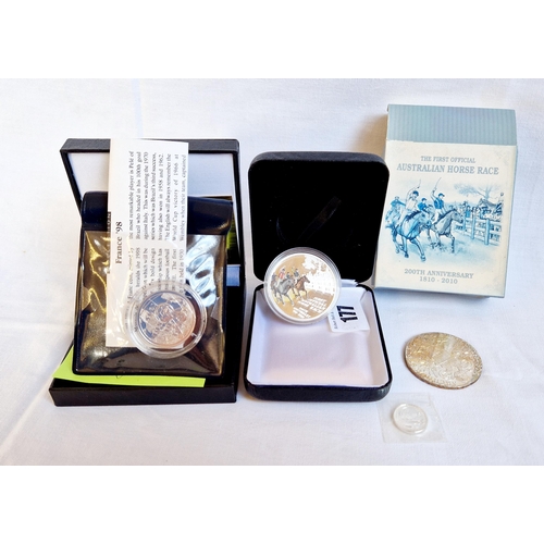 177 - Collection of five commemorative proof coins incl. France '98 World Cup franc, 2010 1oz silver proof... 