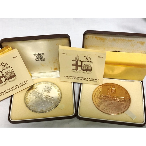 196 - Two GWR 1985 150th Anniversary commemorative medals, sterling silver and bronze, in original cases w... 