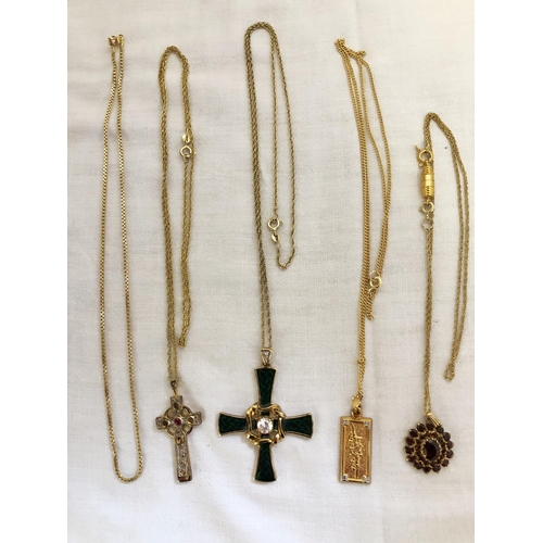 221 - Various 9ct gold and gold plated necklaces and pendants