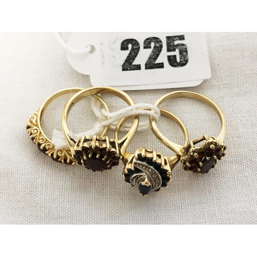 225 - Four ladies 9ct gold inset dress rings