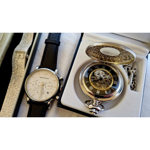 239 - Four various ladies and gents modern wrist watches and pocket watch, comprising ladies Avia and Puls... 