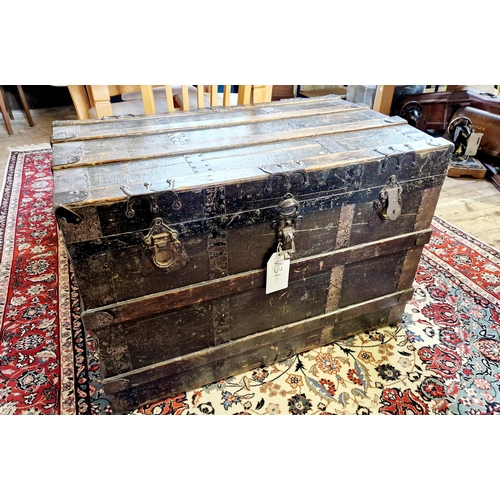 269 - Large cabin trunk with internal tray and metal banding