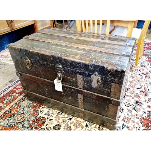 269 - Large cabin trunk with internal tray and metal banding