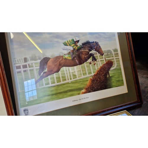 22 - Six various horse racing prints and pictures incl. framed Players' cigarette cards, signed limited e... 