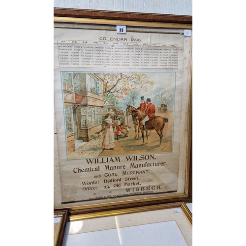 23 - Six items of framed local ephemera incl. advertising calendars for Laming Spilsby, Silcox Boston, Ho... 