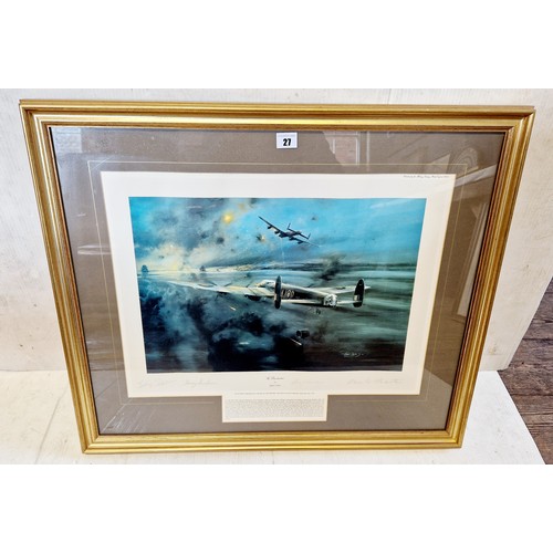 27 - Framed aviation print, The Dambusters by Robert Taylor with four signatures to the mount