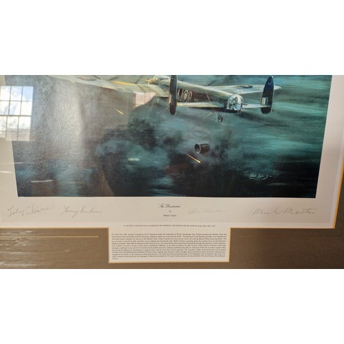 27 - Framed aviation print, The Dambusters by Robert Taylor with four signatures to the mount