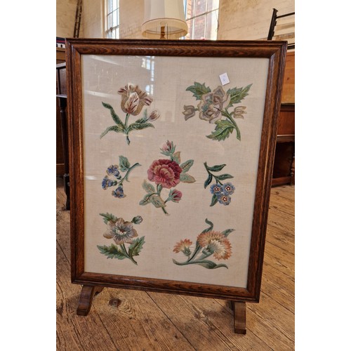 338 - Rectangular oak framed tapestry firescreen