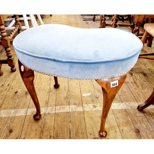 353 - Mahogany framed kidney shaped dressing table stool with upholstered seat and cabriole legs