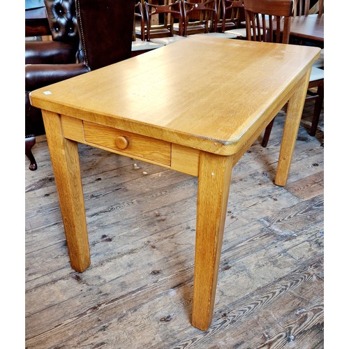 355 - Rectangular elm kitchen table and two matching stools