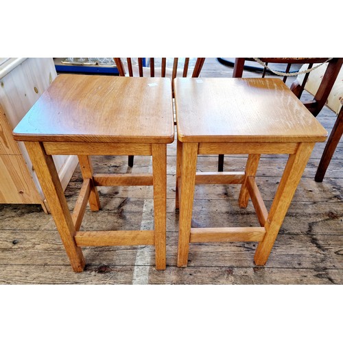 355 - Rectangular elm kitchen table and two matching stools