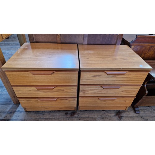 356 - Five various pieces of furniture incl. pair of retro bedside chests of three drawers, magazine stand... 