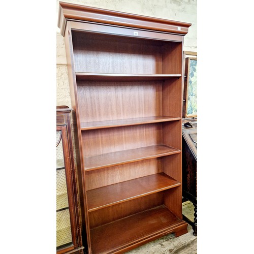 384 - Modern mahogany five tier open bookcase on bracket feet