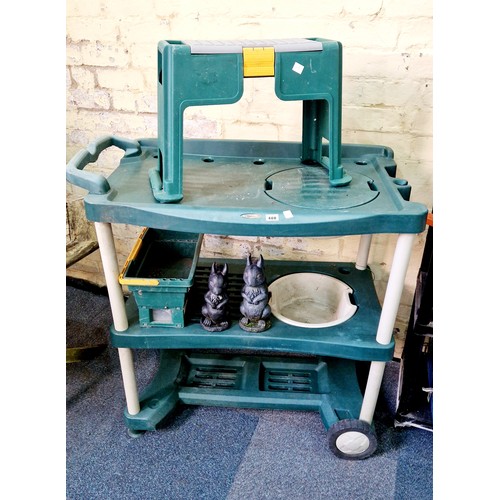 408 - Plastic garden trolley, kneeler etc