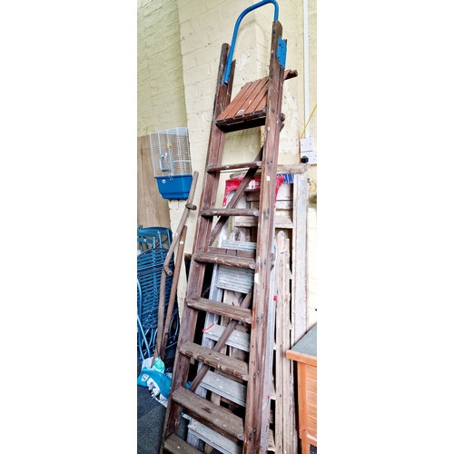 416 - Three sets of wooden step ladders plus an aluminium set