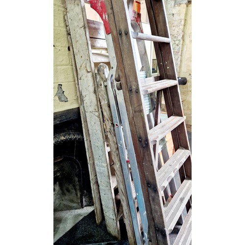 416 - Three sets of wooden step ladders plus an aluminium set