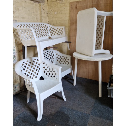 433 - Five items of white plastic garden furniture