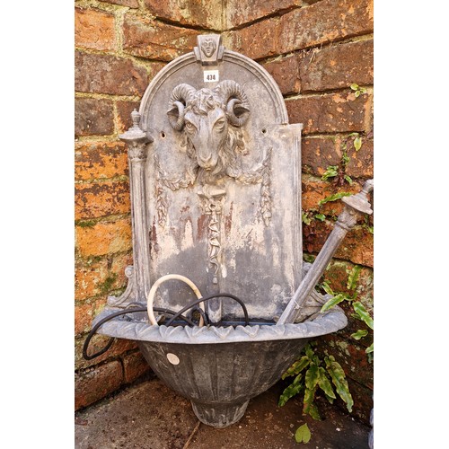 474 - Lead wall mounted rams head garden fountain