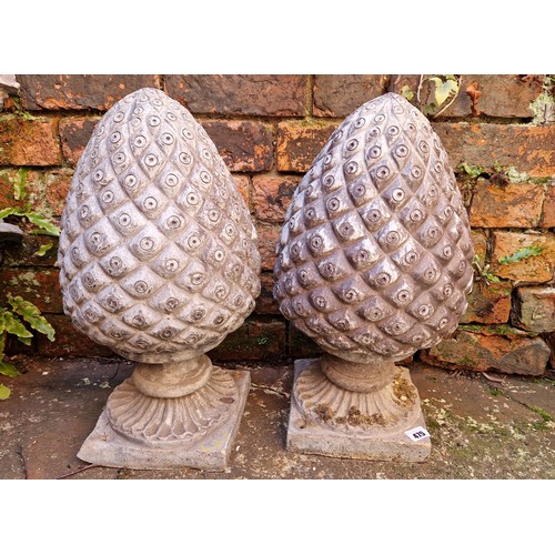 475 - Pair of heavy lead coated fir cone gate post finials