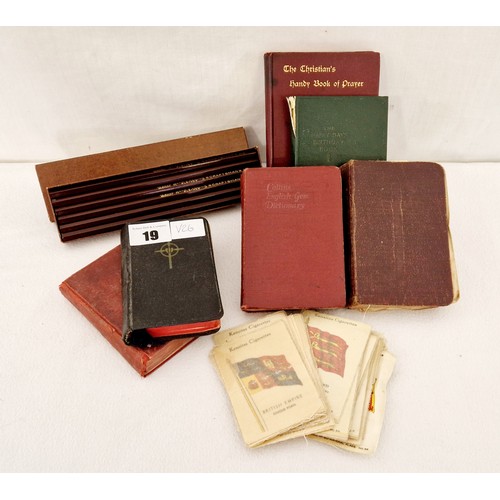 19 - Bundle of loose Kensitas silk flags and various miniature volumes incl. Book of Prayer, English Dict... 