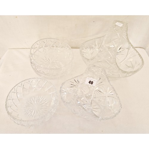 40 - Four items of large cut glass ware - two fruit baskets and bowls
