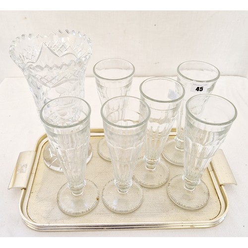 45 - Set of six mid century tall glass sundae dishes and vase