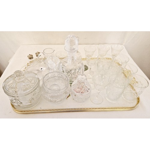 43 - Tray of various cut glassware incl. decanters, covered jar etc