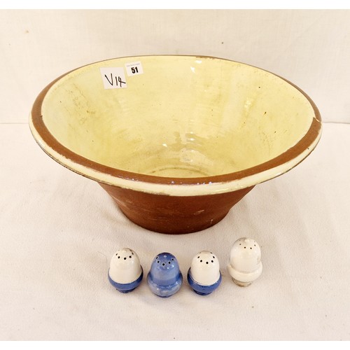 51 - Stoneware pancheon and four Moorcroft Burslem ceramic cruets