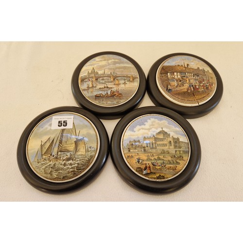 55 - Four various framed ceramic pictorial pot lids